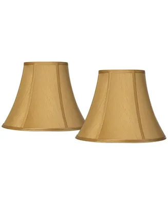 Set of 2 Bell Lamp Shades Coppery Gold Medium 7" Top x 14" Bottom x 11" Slant x 10.5" High Spider with Replacement Harp and Finial Fitting