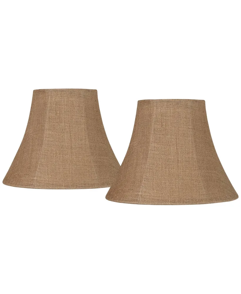 Set of 2 Bell Lamp Shades Natural Burlap Medium 7" Top x 14" Bottom x 10.5" High Spider with Replacement Harp and Finial Fitting - Springcrest