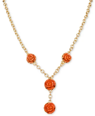 Patricia Nash Gold-Tone Carved Rose Lariat Necklace, 18" + 3" extender