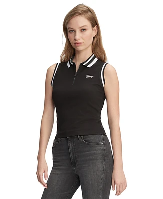 Tommy Jeans Women's Striped-Edge Zippered Polo Top
