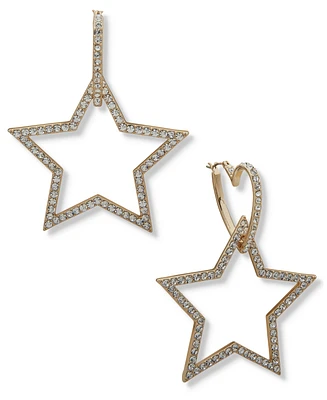 Karl Lagerfeld Paris Gold-Tone Pave Star Charm Heart Hoop Earrings