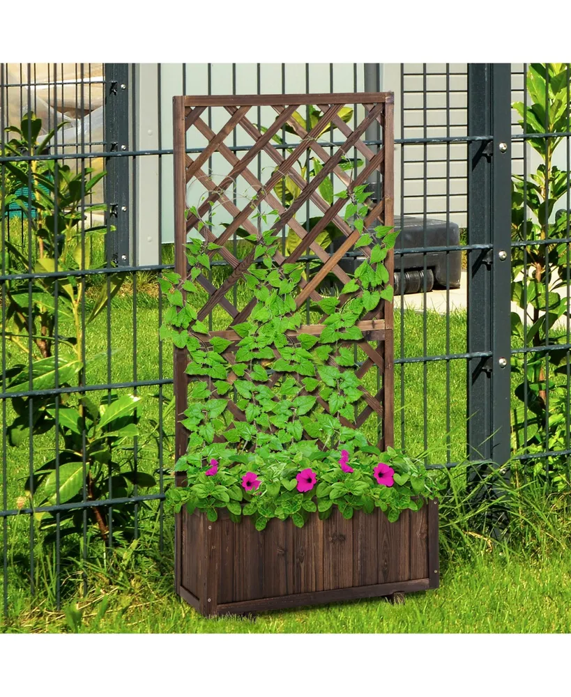 Outsunny Wooden Raised Garden Bed with Trellis and Drain Holes, Brown