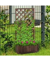 Outsunny Wooden Raised Garden Bed with Trellis and Drain Holes, Brown