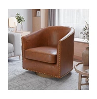 Ada Upholstered Club Style Barrel Chair With Nail Trim, Sloped Arms, And 360 Degree Swivel Base In A Vinyl Wrap