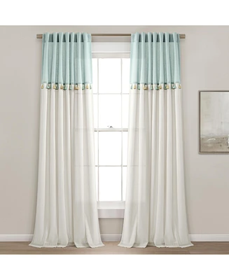 Boho Faux Linen Tassel Color Block Window Curtain Panel