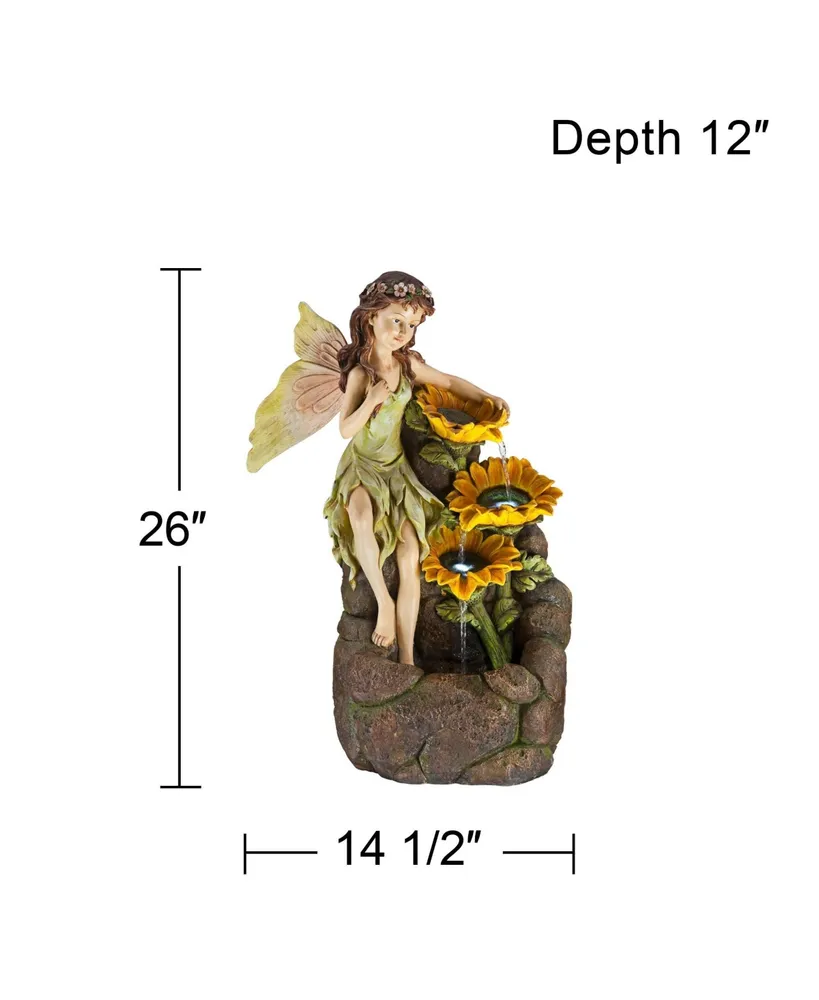 Garden Fairy with Sunflowers Outdoor Floor Cascading Water Fountain 26" High with Led Light for Garden Patio Backyard Deck Home Lawn Porch House Relax