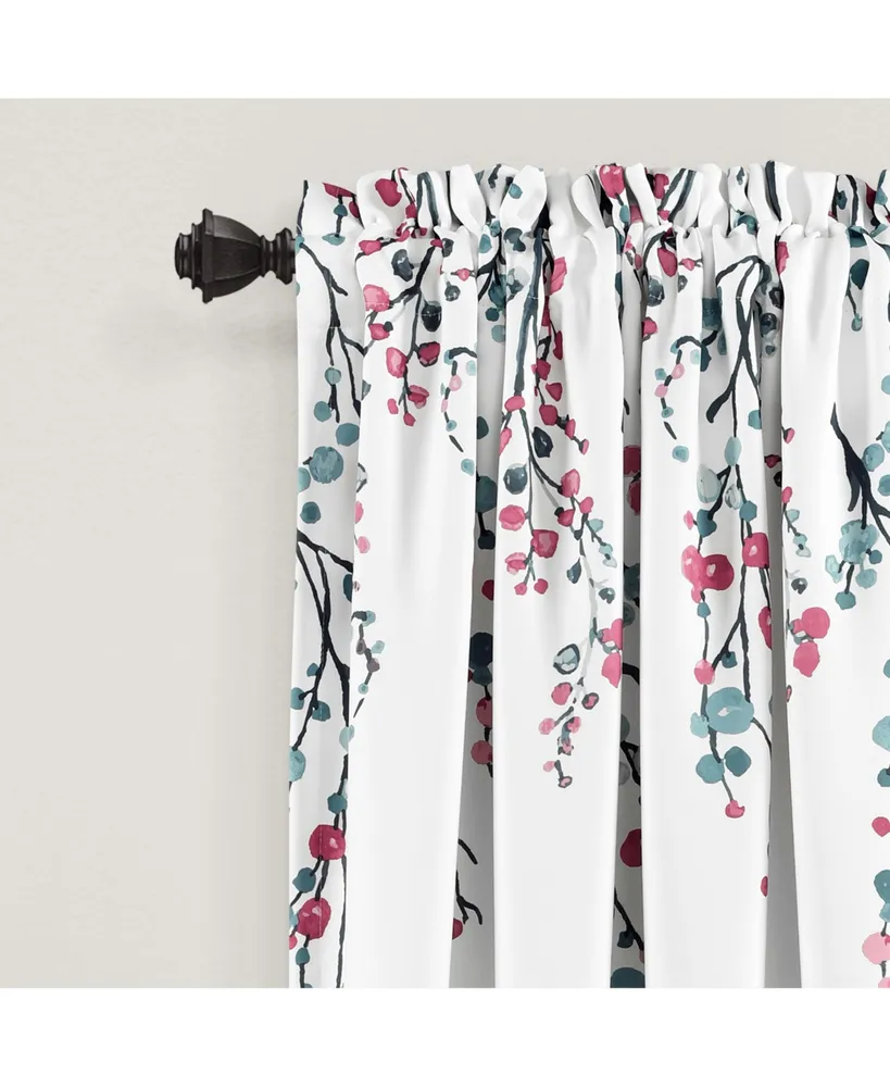 Mirabelle Watercolor Floral Light Filtering Window Curtain Panels Blue/Coral 52x95+2 Set