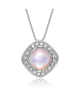 Sterling Silver White Cubic Zirconia Around Faux Pearl Oval Pendant
