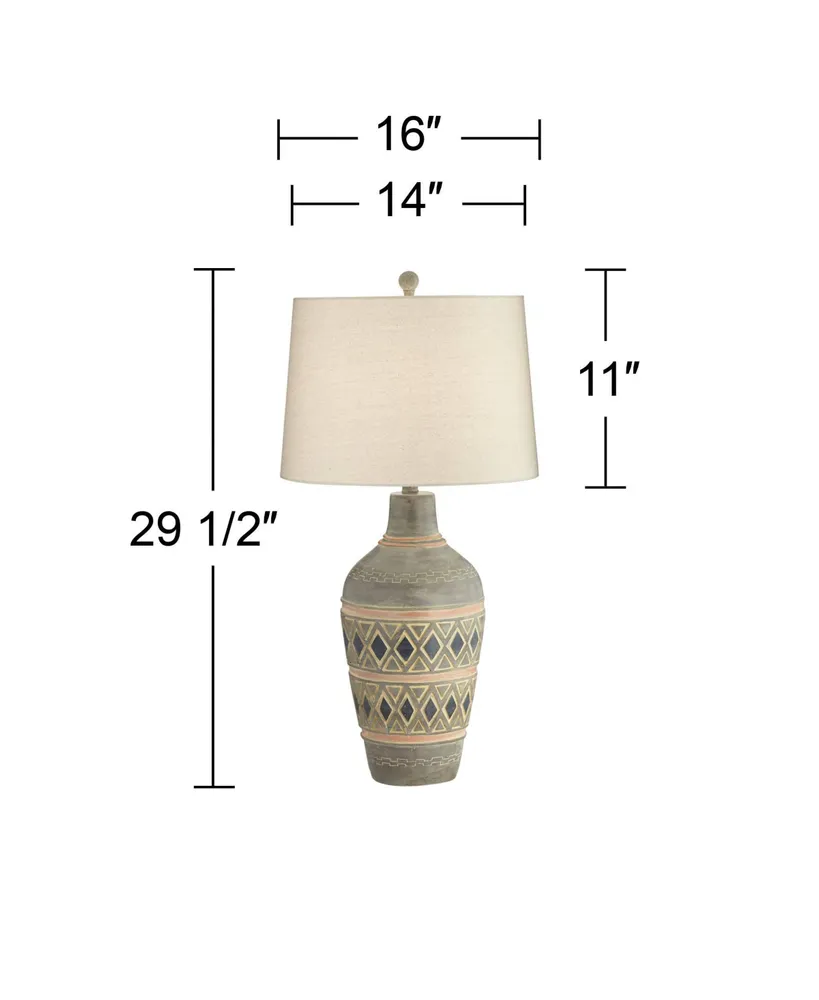 Desert Mesa Rustic Southwestern Style Table Lamp 29.5" Tall Gray Pattern Jar Oatmeal Fabric Drum Shade Decor for Living Room Bedroom House Bedside Nig