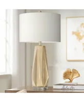 Bravo Modern Table Lamp 28" Tall Champagne Gold Diamond Geometric Cut White Drum Shade Decor for Bedroom Living Room House Home Bedside Nightstand Off