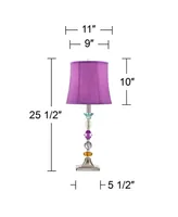 Bijoux Modern Chic Bohemian Table Lamp Decor 25.5" High Brushed Nickel Multi Colored Stacked Acrylic Gem Column Purple Drum Shade for Kids Girls Room