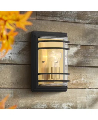 Habitat 11" High Modern Industrial Pocket Outdoor Wall Light Fixture Mount Porch House Exterior Outside Edison Bulb Weatherproof Black Brass Finish Cl