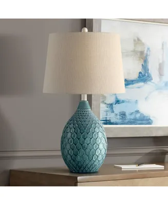 Kate Coastal Vase-Shaped Table Lamp 24.75" High Sea Foam Blue Green Ceramic Oatmeal Tapered Drum Shade for Living Room Bedroom Beach House Bedside Nig