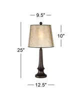 Naomi Industrial Rustic Farmhouse Table Lamp 25" High Aged Bronze Brown Beige Mica Tapered Drum Shade Decor for Bedroom Living Room House Home Bedside