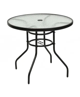 32" Round Outdoor Patio Dining Table with Convenient Umbrella Hole