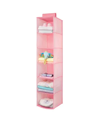 mDesign Fabric Baby Nursery Hanging Organizer with 6 Shelves - Pink Herringbone