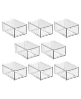 mDesign Stacking Plastic Kitchen Pantry Bin - 2 Pull-Out Drawers - 8 Pack, Clear