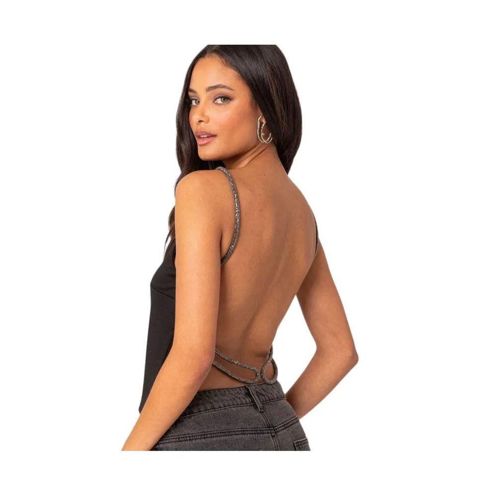 Women's Karli rhinestone strap open back top