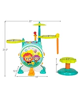 3 Pieces Electric Kids Drum Set with Microphone Stool Pedal