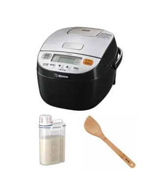 Zojirushi Micom Rice Cooker and Warmer (3-Cup, Silver-Black) with Spatula Bundle - Assorted Pre