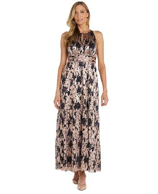 R & M Richards Women's Foil Printed Tiered Halter Dress