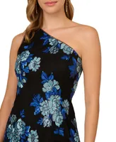 Adrianna Papell Women's Floral Sequin One-Shoulder Dress