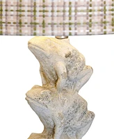 35" Ribbit Stacked Cement Frogs Table Lamp with Pastel Plaid Shade