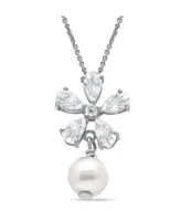 Macy's White Cultured Pearl and Cubic Zirconia Floral Pendant Necklace