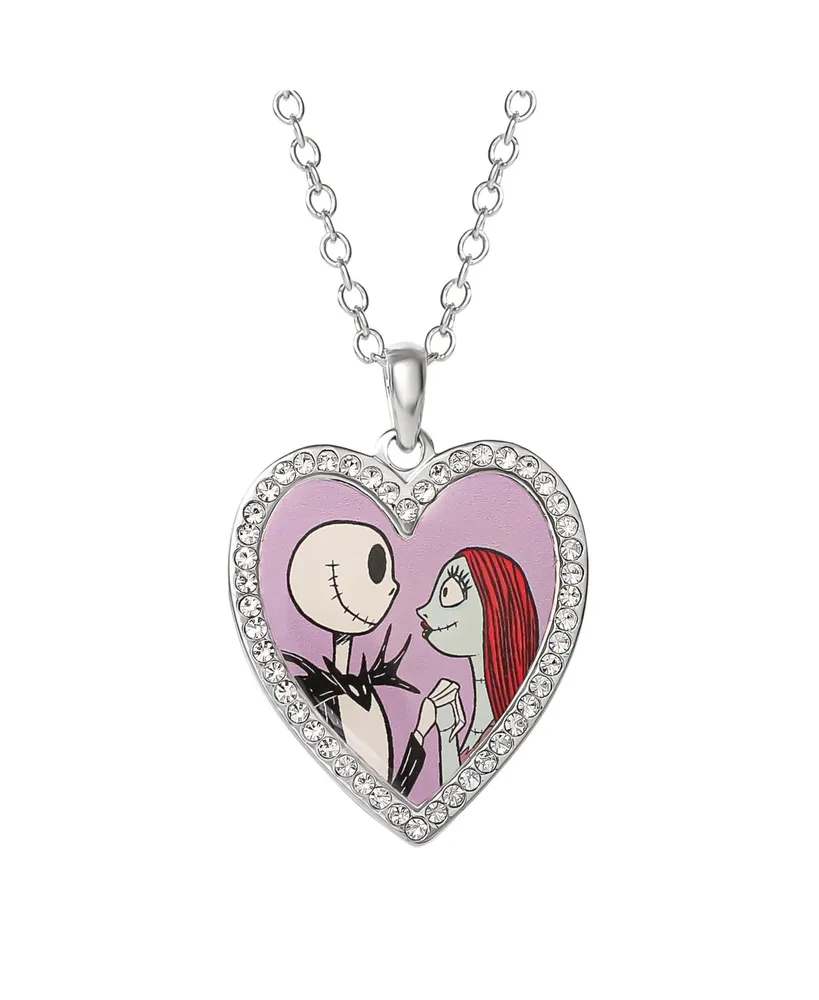 Disney The Nightmare Before Christmas Womens Jack and Sally Heart Pendant Necklace