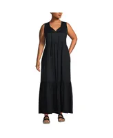 Lands' End Plus Size Sheer Sleeveless Tiered Maxi Swim Cover-up Dress