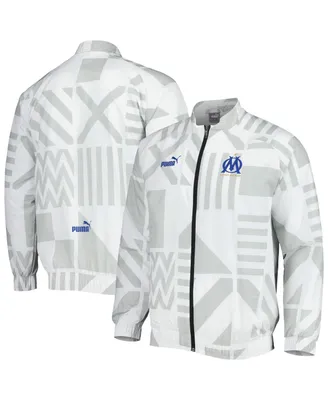Men's Puma White Olympique Marseille Pre-Match Raglan Full-Zip Training Jacket