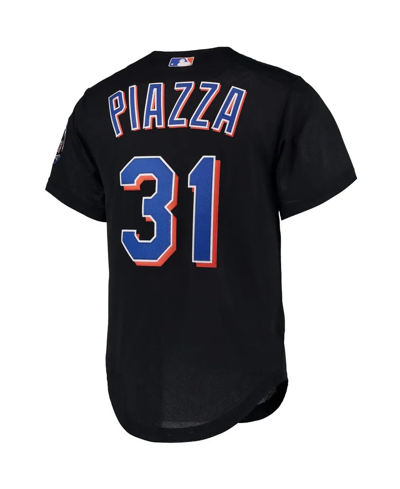 Men's Mitchell & Ness Mike Piazza Black New York Mets Cooperstown Collection Mesh Batting Practice Button-Up Jersey