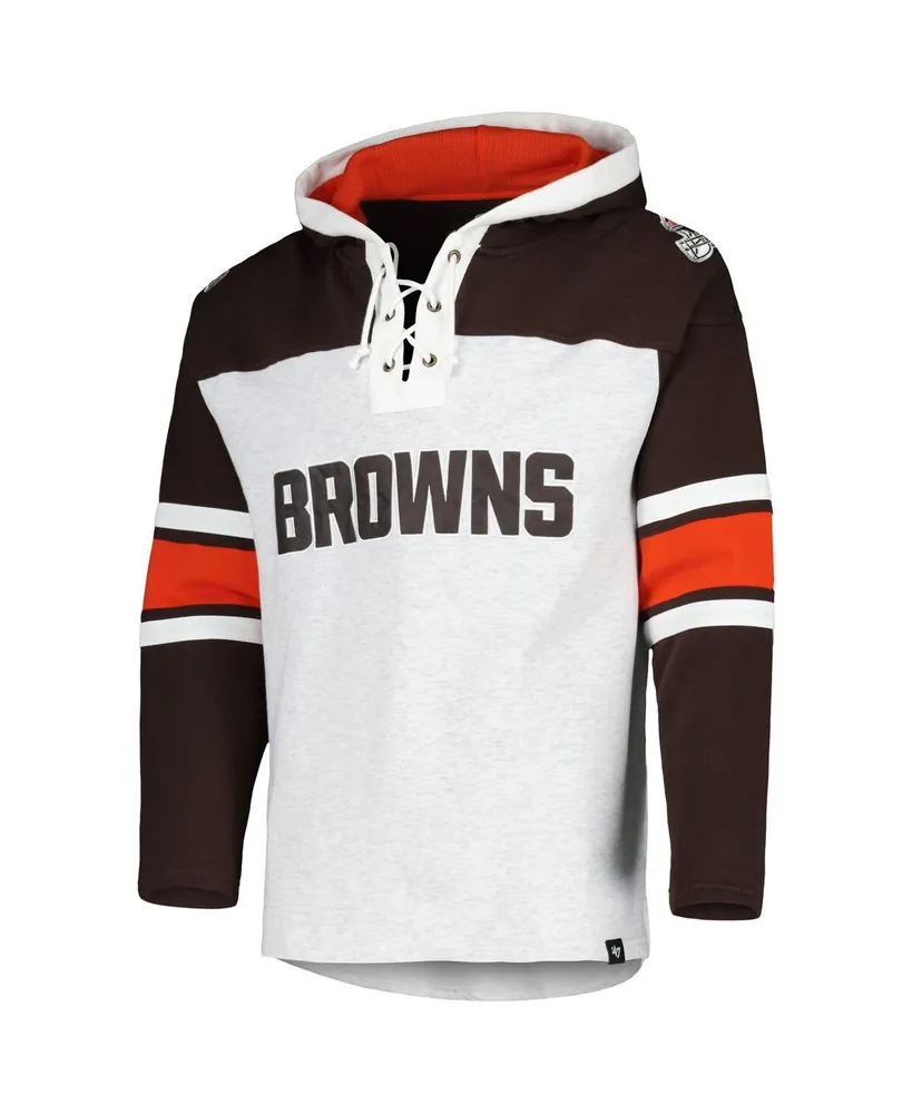 Men's '47 Brand Cleveland Browns Heather Gray Gridiron Lace-Up Pullover Hoodie