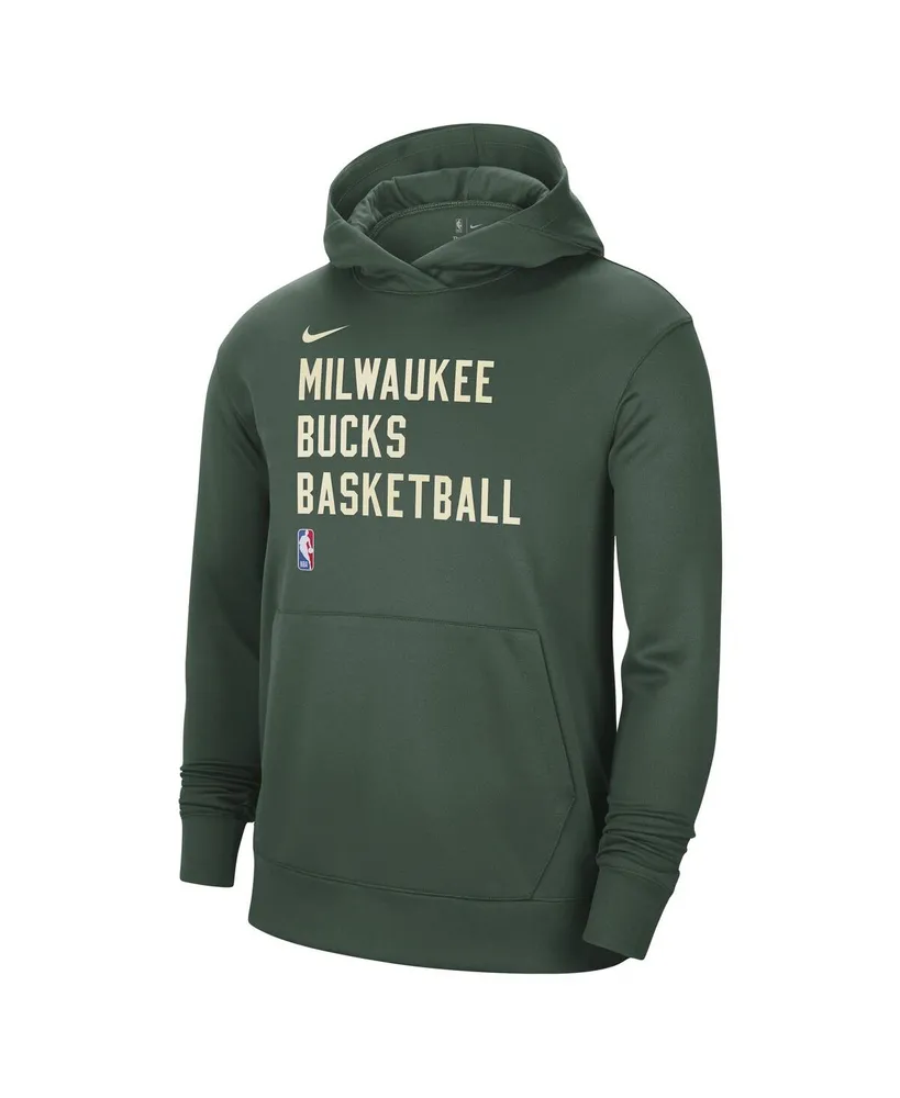 Men's and Women's Nike Hunter Green Milwaukee Bucks 2023/24 Performance Spotlight On-Court Practice Pullover Hoodie