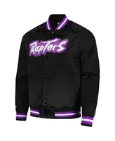 Men's Mitchell & Ness Black Toronto Raptors Hardwood Classics Throwback Wordmark Raglan Full-Snap Jacket