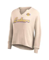 Women's Fanatics Tan Distressed Los Angeles Lakers Go For It Long Sleeve Notch Neck T-shirt