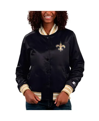 Women's Starter Black New Orleans Saints Full Count Satin Full-Snap Varsity Jacket