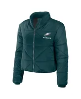 Women's Wear by Erin Andrews Midnight Green Philadelphia Eagles Cropped Puffer Full-Zip Jacket