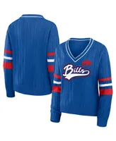 Women's Wear by Erin Andrews Royal Distressed Buffalo Bills Throwback V-Neck Sweater