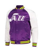 Men's Mitchell & Ness Purple Utah Jazz Double Clutch Satin Raglan Full-Snap Jacket