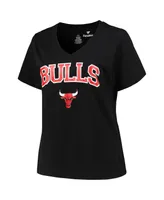 Women's Profile Black Chicago Bulls Plus Arch Over Logo V-Neck T-shirt
