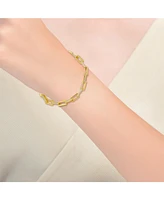 14k Gold Plated with Cubic Zirconia Rectangular Cable Link Adjustable Bracelet