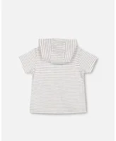 Baby Boy Hooded T-Shirt White And Grey Stripe - Infant