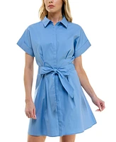 B Darlin Juniors' Short-Sleeve Tie-Waist Shift Dress