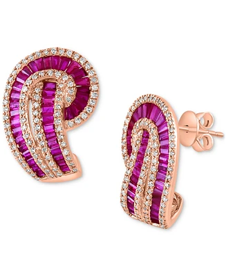 Effy Ruby (3-5/8 ct. t.w.) & Diamond (1/2 ct. t.w.) Swirl Drop Earrings in 14k Rose Gold