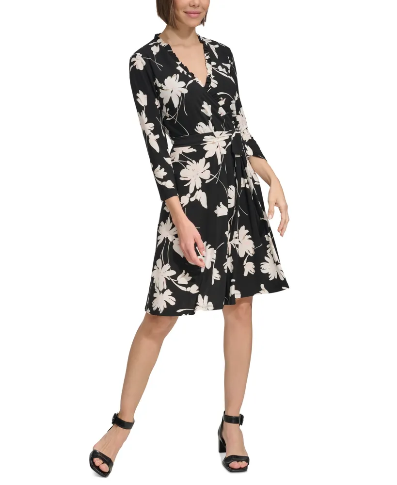 Tommy Hilfiger Women's Floral Ruffle-Neck Wrap Dress