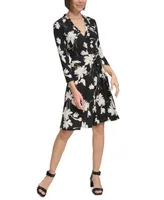 Tommy Hilfiger Women's Floral Ruffle-Neck Wrap Dress