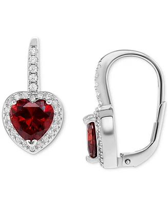 Giani Bernini Cubic Zirconia Heart Halo Leverback Earrings Sterling Silver, Created for Macy's