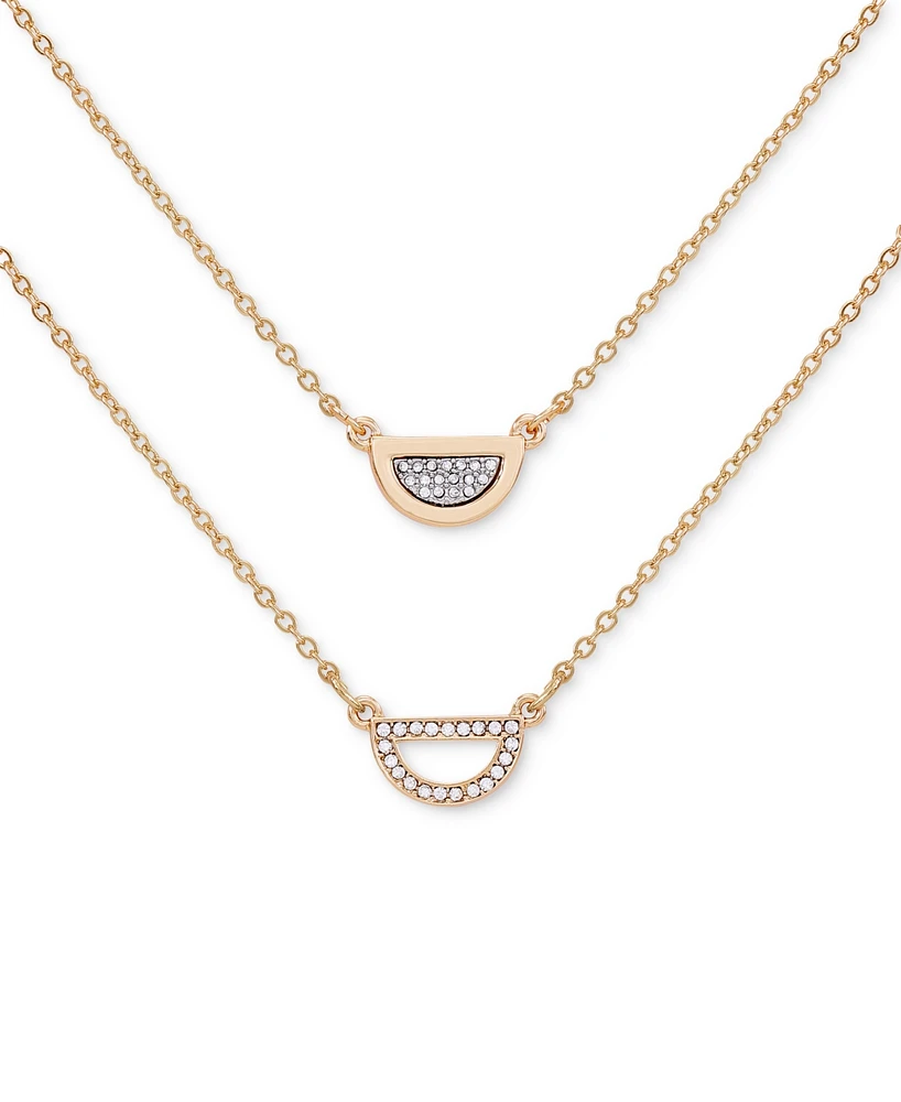 Guess Gold-Tone 2-Pc. Set Pave Semi-Circle Pendant Necklaces, 16" + 2" extender