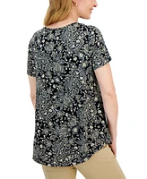 Jm Collection Women's Short Sleeve Printed Knit Top, Created for Macy's